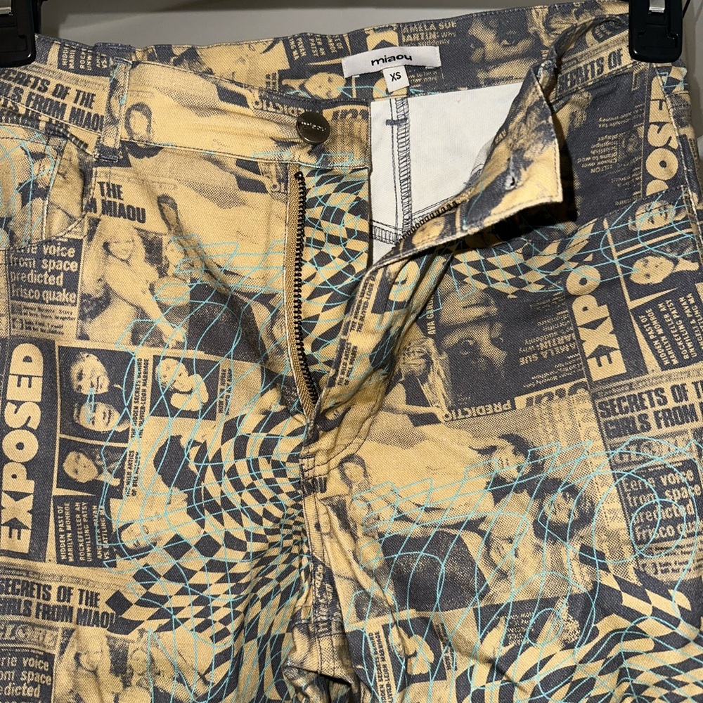 Miaou Newspaper Print Pants Straight Leg